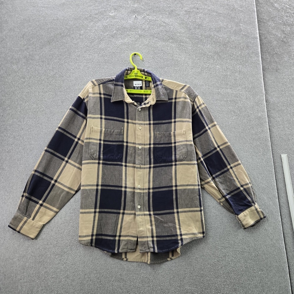 GAP Men Button Up Shirt XL Beige Plaid Y2K Flannel Shirt Long Sleeve READ